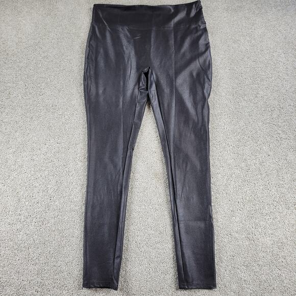 Serra Womens Faux Leather Leggings XL Black Metallic Stretch Skinny Slim Fit New - Picture 3 of 13